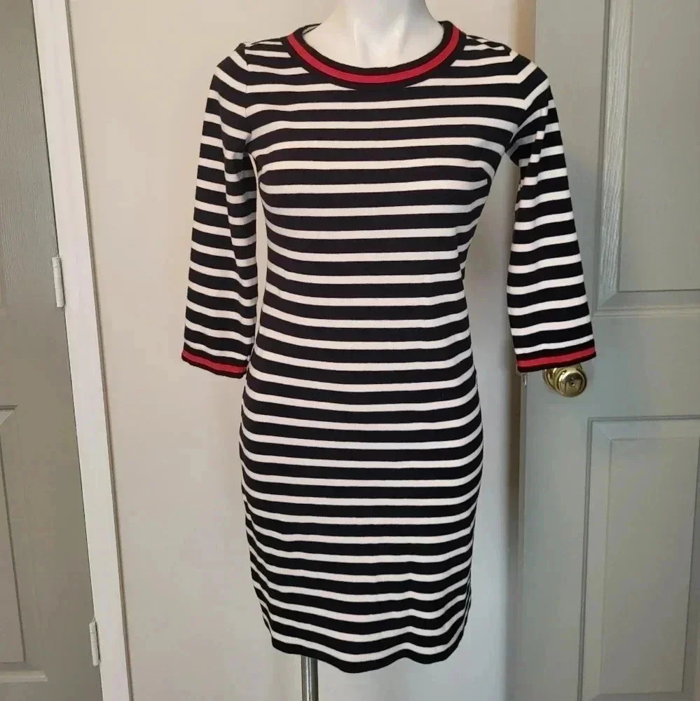 Talbots Navy and White Striped Cotton Knit Shift Dress(XS)
